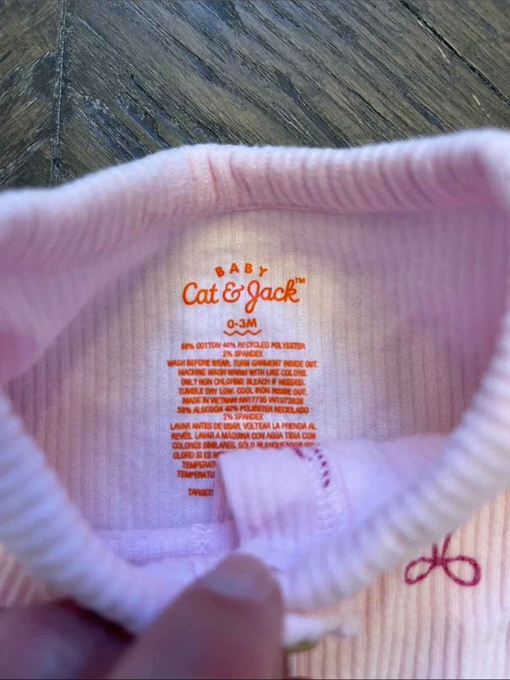Cat & Jack Light Pink Ribbed Baby One-Piece with Bow Print